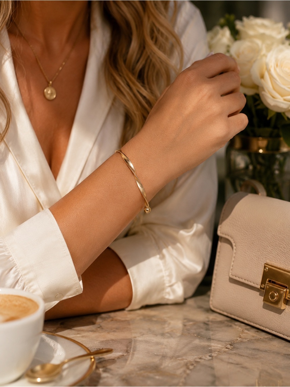 Gold-Toned Twisted Cuff Bangle Bracelet | Minimalist Luxe Open Cuff | Elegant E